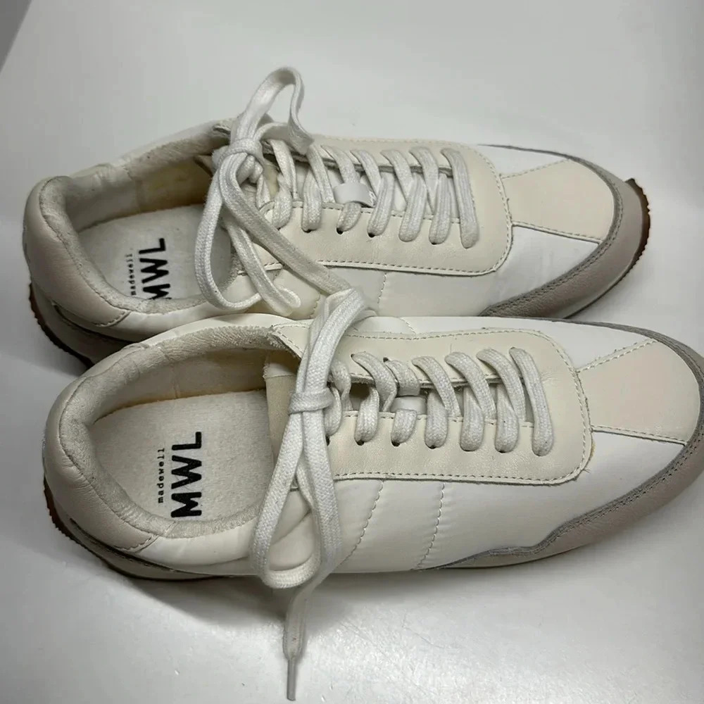 Madewell League Sneakers Shoes Lace Up Athletic Washed Nubuck Cloud Linen 9.5 - Picture 8 of 12